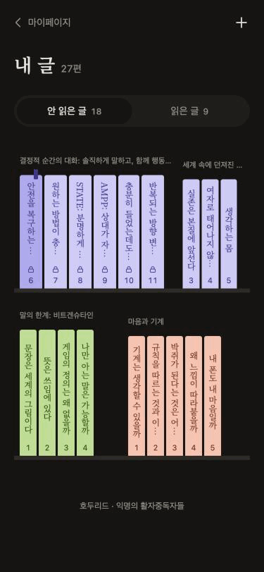 시리즈별 책등이 꽂힌 책장과 글 정보 시트